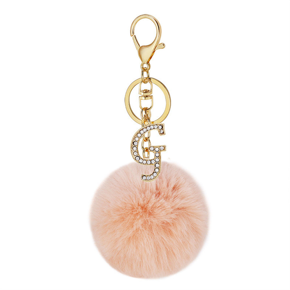 Wholesale Zinc Alloy 26 English Alphabet Hair Ball Keychain